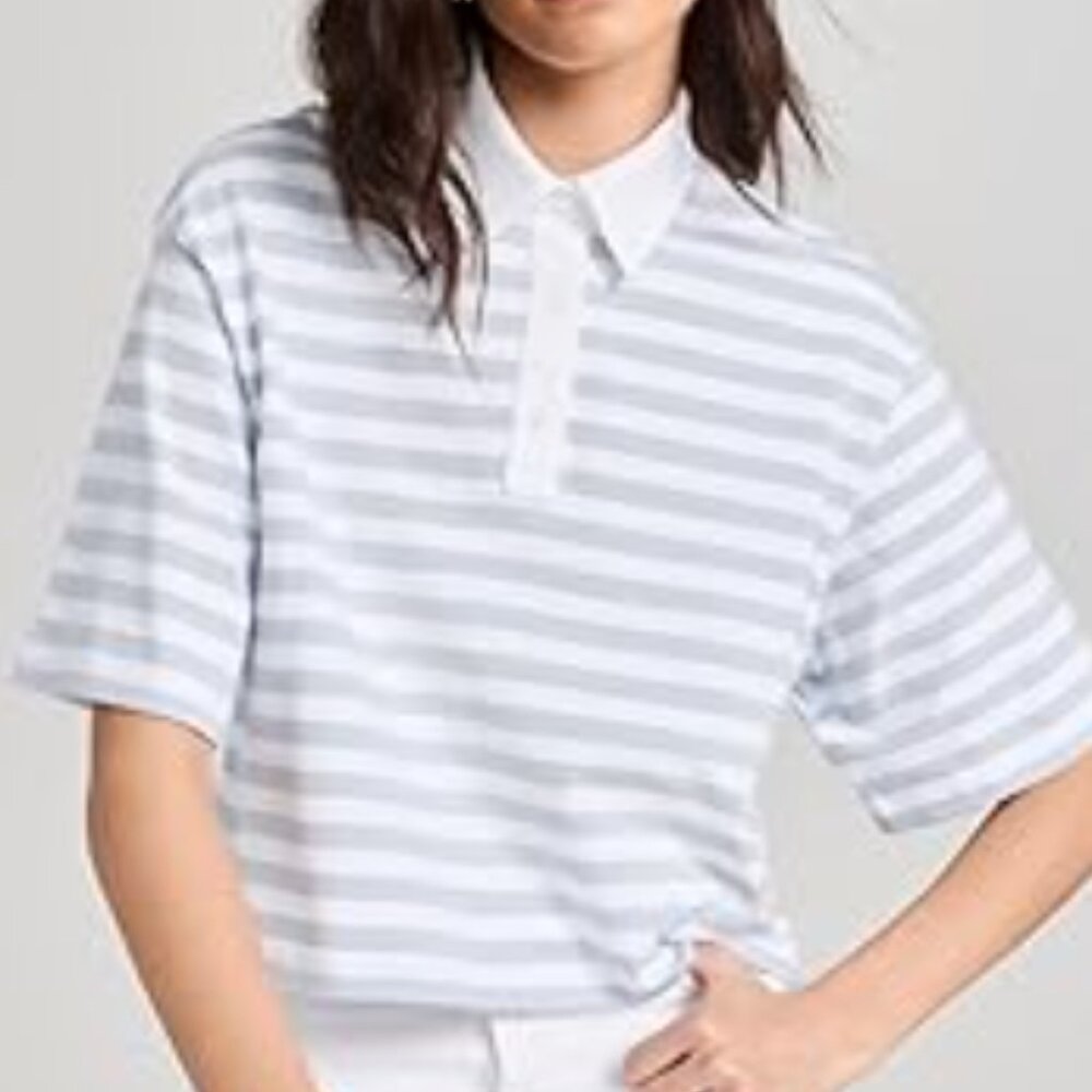 ATM Blue & White Heavyweight Jersey Short Sleeve Polo Size Large